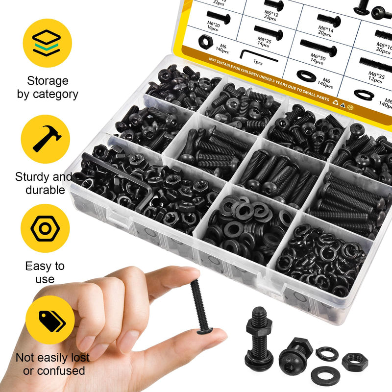 [Australia - AusPower] - 560PCS M6 Hex Socket Button Head Bolt Assortment Kit & 2200PCS M2 M3 M4 M5 Hex Socket Button Head Bolts Assortment Kit, Black Zinc Plated 