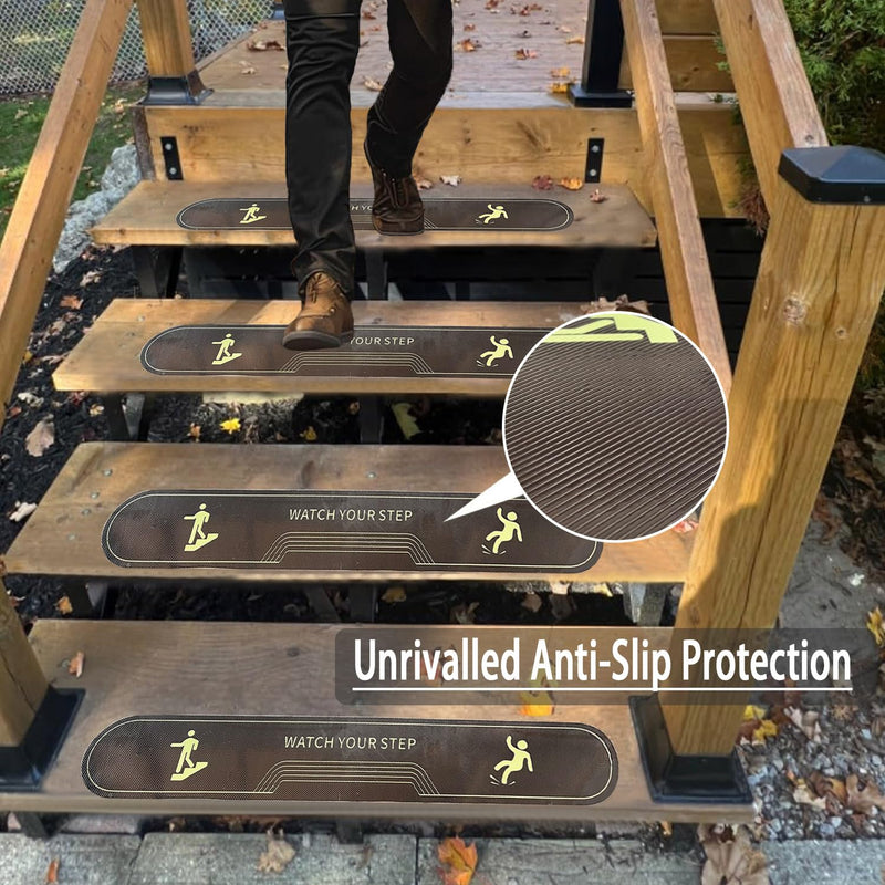 Outdoor Stair Treads Non Slip 6" x 30" (15-Pack) Weather Resistant Exterior Grip Tape, Heavy Duty Traction for Steps, Staircase, Deck, Non Slip Stair Treads - Outdoor Non Skid Tape 6" x 30" Brown 15