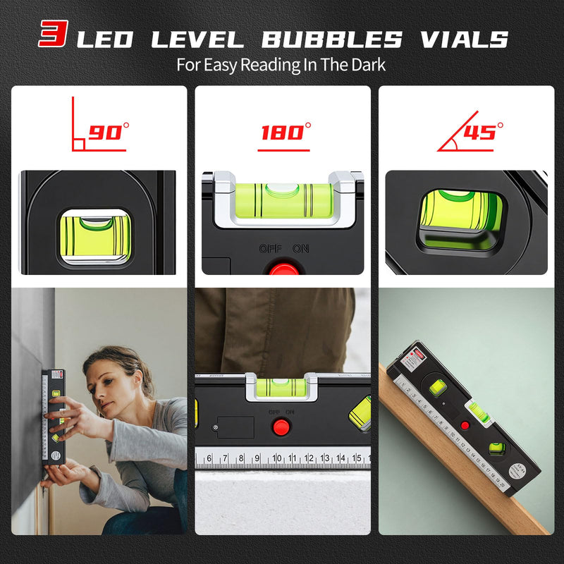 4-in-1 Laser Level with 3 LED Light,Multifunctional Torpedo Level 100Ft Alignment Point & 30Ft Leveling Line,3 Laser Modes Magnetic with Tripod Laser Tool for Hanging Picture Home Renovation
