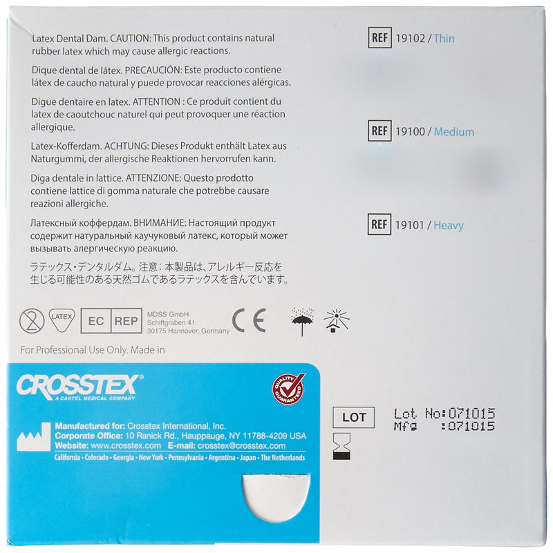 [Australia - AusPower] - Crosstex 19100 Dental Dam, Latex, Unflavored, Medium Gauge, 5" x 5" Size, Blue (Pack of 52) 
