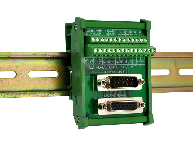 [Australia - AusPower] - DIN Rail Mount DSUB DB26HD Male/Female Header Interface Module, D-SUB Breakout Board. 