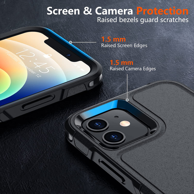 [Australia - AusPower] - SPIDERCASE Designed for iPhone 12 Case/iPhone 12 Pro Case, [10 FT Military Grade Drop Protection] [with 2 pcs Tempered Glass Screen Protector] Protective Cover for iPhone 12/12 Pro (Black) Black 
