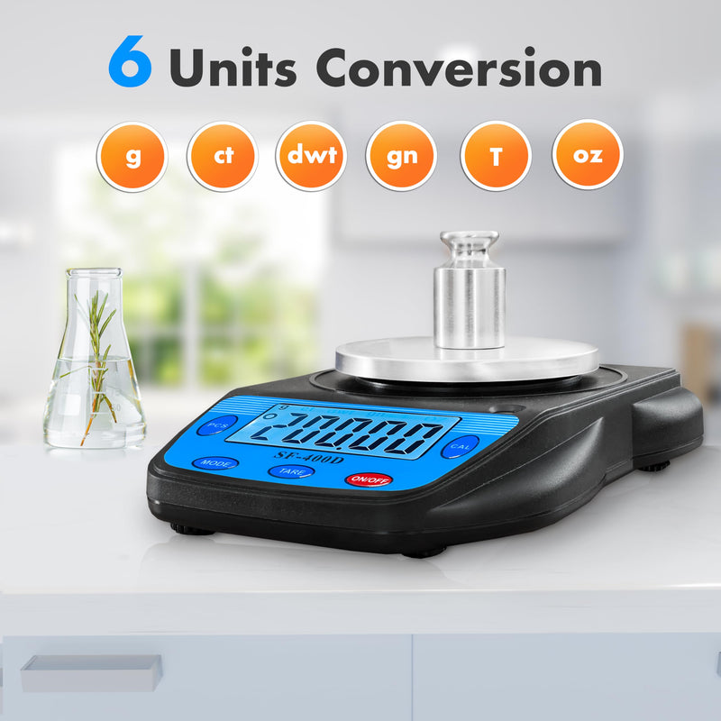 600g x 0.01g Science Digital Scale Lab Balance Gram Scale 6 Units Accuracy Electronic Laboratory Scale Chemistry, Jewelry, Carats, Ounces, Grams, Calibration Weight and Adapter Included