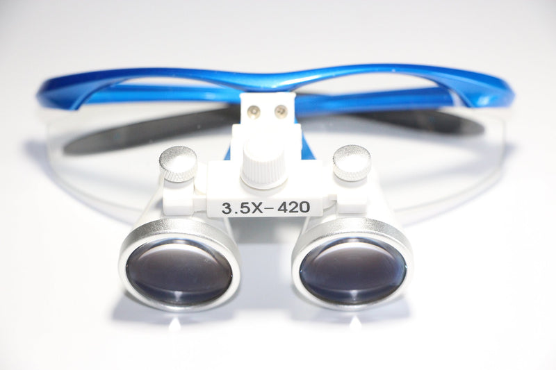 [Australia - AusPower] - 'Dental Power Dental Binocular Loupes 3.5X 420mm + LED Head Light Lamp +Aluminum Box (Blue) 