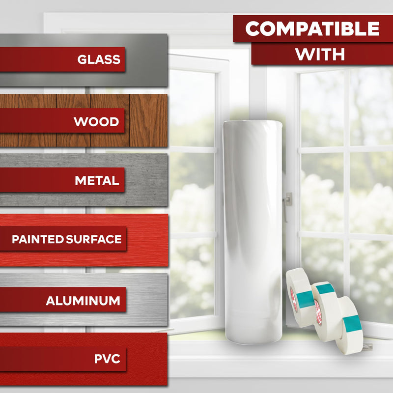 XFasten Window Insulation Kit for Winter, Pre-Taped 62" x 420" 0.75 mil Clear Window Plastic for Winterizing Kit, Heavy-Duty Insulation Film Cover for Drafts - Includes 3 Rolls Clear Double-Sided Tape