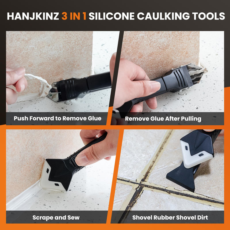 [Australia - AusPower] - 3 in 1 Silicone Caulking Tools?Stainless Steelhead), 12pack, Caulk Remover Tool Kit with Replace Silicone Padsgood Pads and Caulk Finishing Tools, Caulking Tool Kit for Kitchen, Bathroom 
