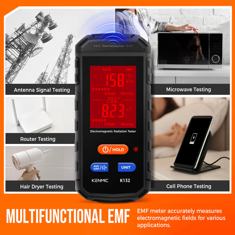 [Australia - AusPower] - EMF Meter - Rechargeable Handheld Electromagnetic Field Detector with Digital LCD - Ideal for Home, Office, Outdoors, and Ghost Hunting Black 