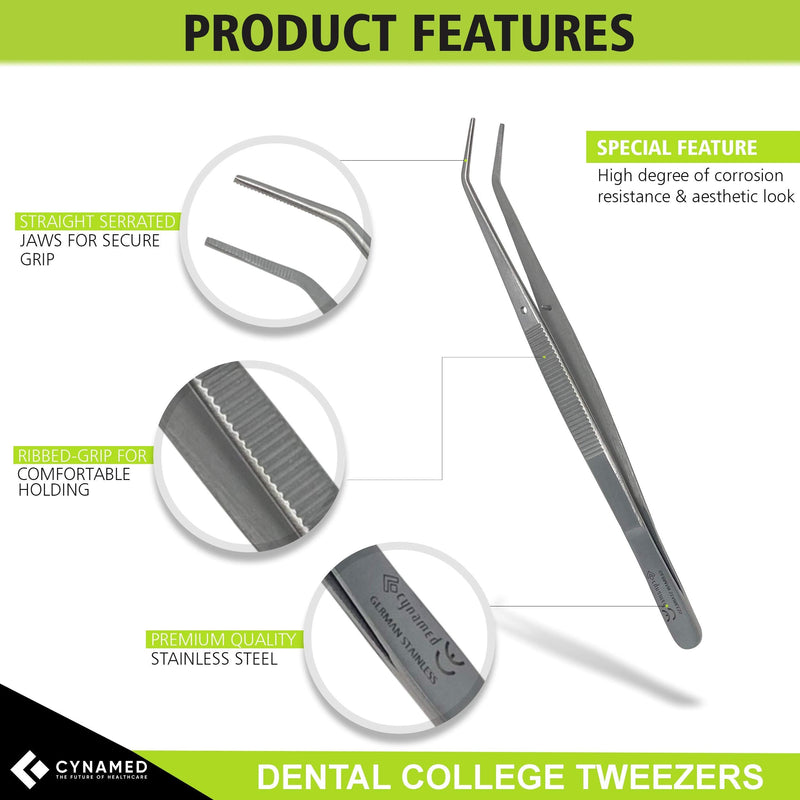 [Australia - AusPower] - Cynamed Premium Dental College Tweezer Tools-Stainless Steel with Curved Serrated Tip Multipurpose Forceps for Oral Care Denture Teeth Cleaning (10 Pack) 10 