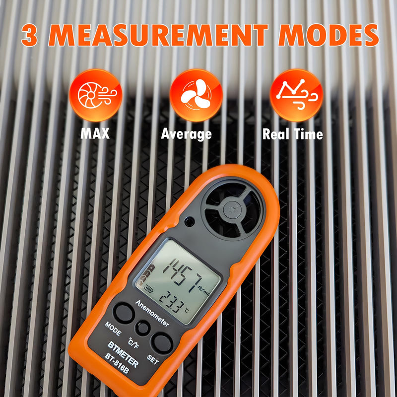 BTMETER Anemometer Handheld Wind Speed Meter, Mini Digital Air Flow Meter with LCD Backlight/Wind Chill & Temp, Max/Avg/Current Mode to Measure Air Flow Velocity for Kayaking Drone HVAC 816B-2pcs Red