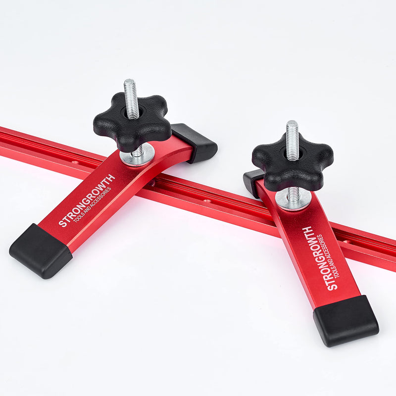[Australia - AusPower] - T track Hold Down Clamps - Double Cut Profile Universal T-Track Clamps, 6-3/8"L x 1-1/4"W - Woodworking and Clamps - Fine Sandblast Anodized - Red Color-2PK T-Track Clamps 2pk 