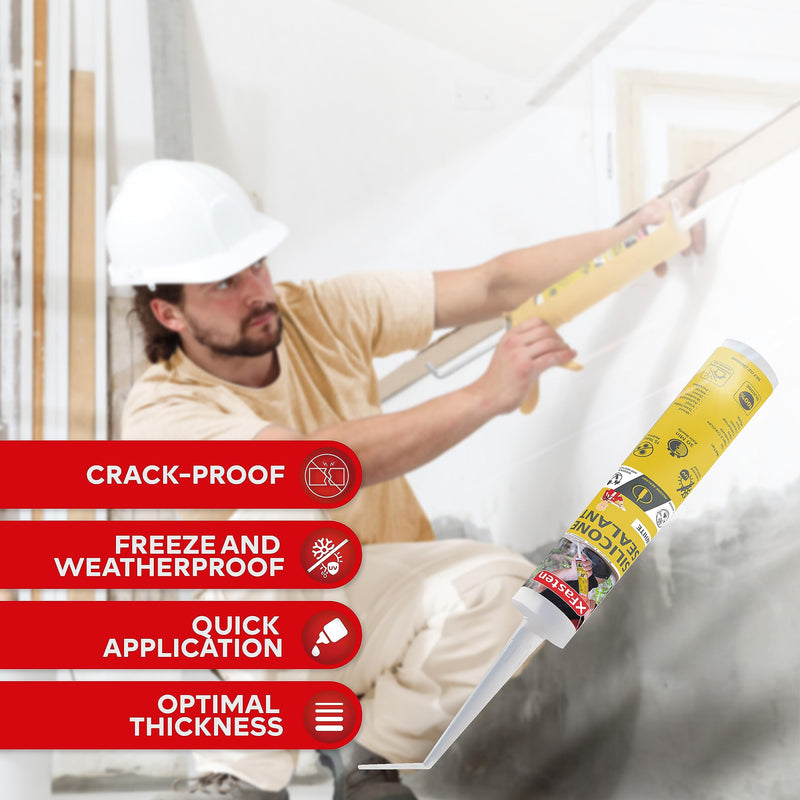 [Australia - AusPower] - XFasten White Silicone Caulk 10.1 oz 100% Silicone Odorless Waterproof Sealant for RV Caulking Exterior, Aquarium Silicone, Bathtub Caulk, Window | Bathroom Caulk Marine Outdoor Caulking Weatherproof Single Pack (10.1oz) 