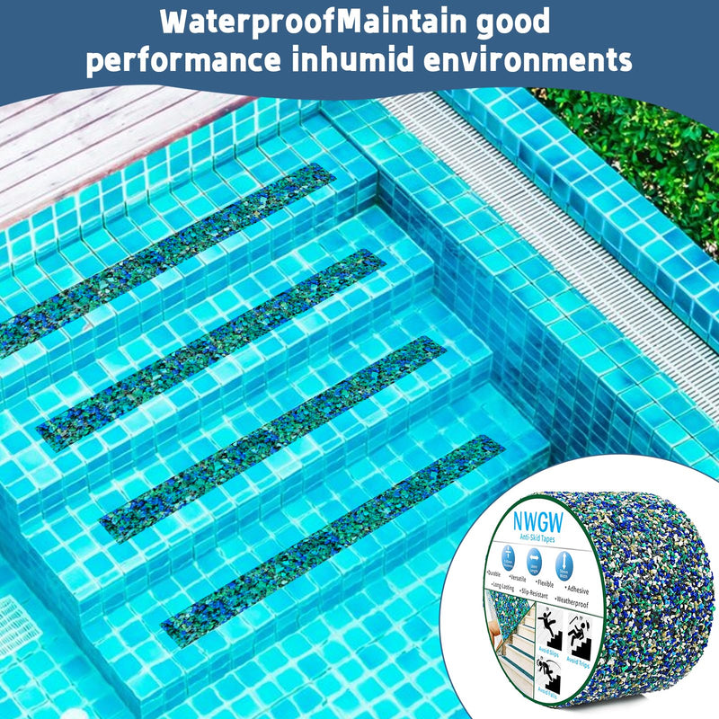 Heavy Duty Anti-Slip Tape for Pool Steps, 4" x15FT Blue Rubber Grip Traction Tape, Indoor/Outdoor Stairs, Waterproof Safety Grip Strips for Wet Areas, Showers, Tubs & Marine, Barefoot Friendly 4 IN Blue&Purple