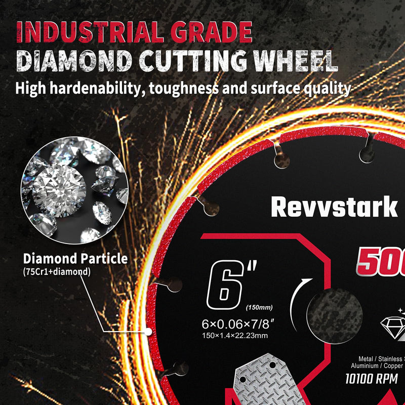 [Australia - AusPower] - Diamond Cutting Wheel 6 Inch with 7/8" Arbor for Metal, Carbide Cutting Wheel, Angle Grinder Cutting Disc, 6" Cut Off Wheel for Metal with 5000+ Cuts on Rebar, Steel, Iron and INOX 6"x7/8in. 1.0 