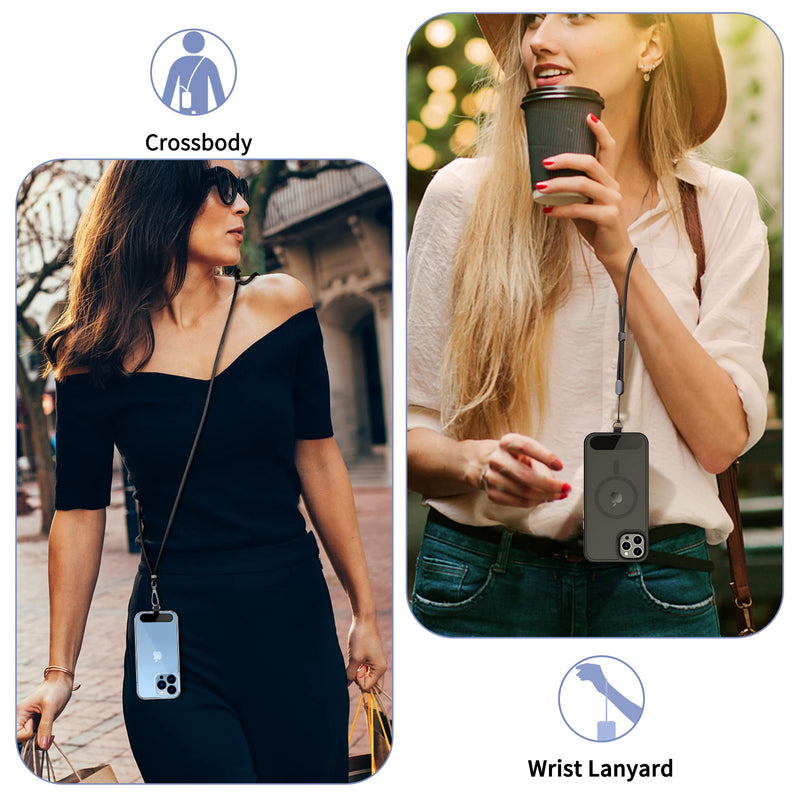 [Australia - AusPower] - CACOE Cell Phone Lanyard 2 Pack-1× Adjustable Neck Strap,1× Wrist Strap,2× Pads,Universal Crossbody,Multifuctional Compatible with Most Smartphones(Black) Black 