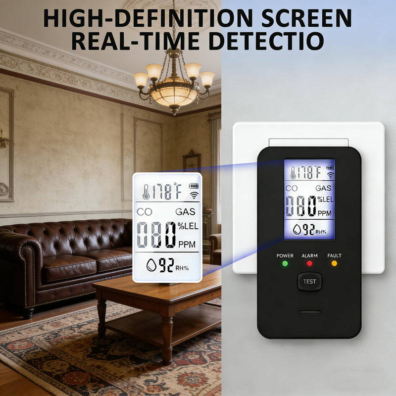 Steadfast to Haven 4-in-1 Detector with HD Screen, Home, Apartment, Hotel, Camping RV (Black)