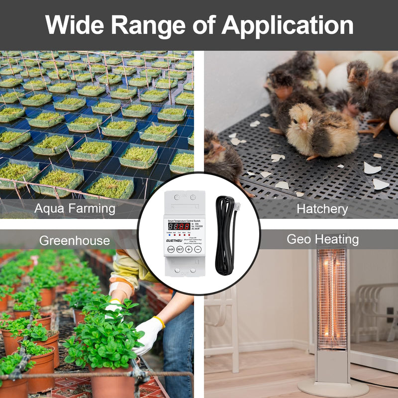 [Australia - AusPower] - 110/220V Temperature Controller, 63A LED Display Temperature Control Switch, -40℉to 284℉Adjustable Thermostat Control Heating and Cooling Mode, for Greenhouse, Hatchery, Cultivation 