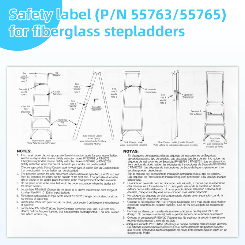4 Pack 250 LB Step Ladder Safety Label Kit Replacement for Werner Type 1 250 Load Capacity Step Ladders, Fiberglass Stepladders Safety Stickers