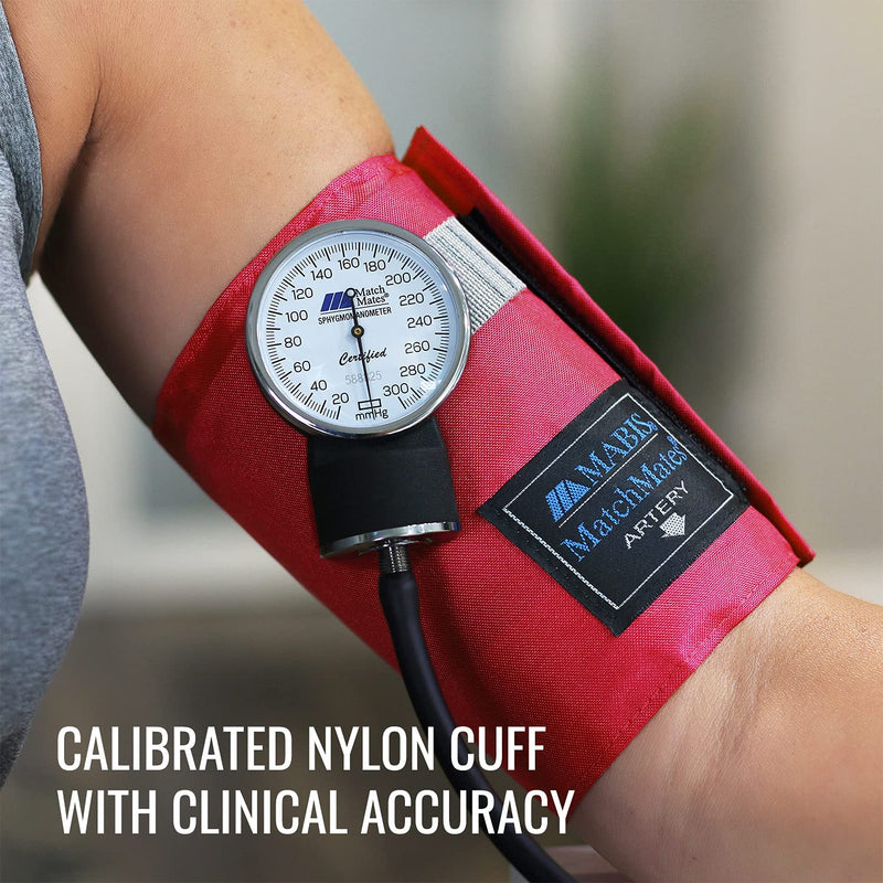 [Australia - AusPower] - MABIS MatchMates Manual Blood Pressure Monitor Kit Aneroid Sphygmomanometer with Calibrated Nylon Cuff and Oversized Carrying Case, Adult, Red 