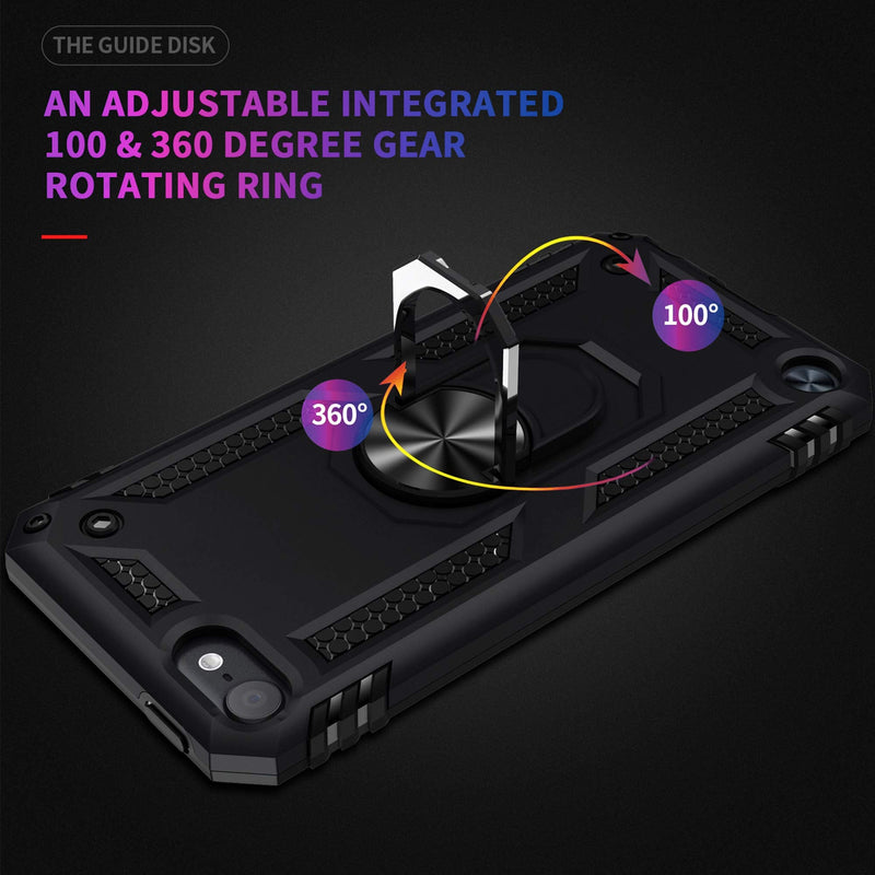 [Australia - AusPower] - ULAK Compatible with iPod Touch 7 Case/iPod Touch 6 Case with 2 HD Screen Protectors, Hybrid Rugged Shockproof Cover with Built-in Kickstand for iPod Touch 7th/6th/5th Generation (Black) Black 