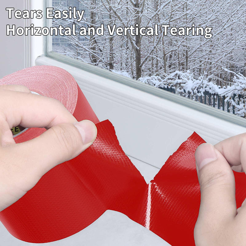 Duct Tape Heavy Duty Single Sided, Strong Adhesive High Strength, Waterproof Mesh Tape for Indoor and Outdoor Repairing Sealing Bonding, Easy Use Hand Tearable, 1.57 Inch x 66 Feet, Red 1.57″ x 66 FT