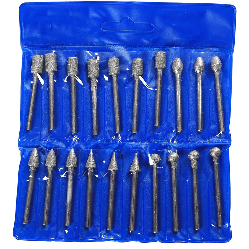 Diamond Cutter Set, 20 Pieces Diamond Burr Grinding Pins for Dremel Rotary Tool Accessories with 1/8 Inch Shank for Stone Glass Ceramic Carving, Grinding, Polishing, Engraving