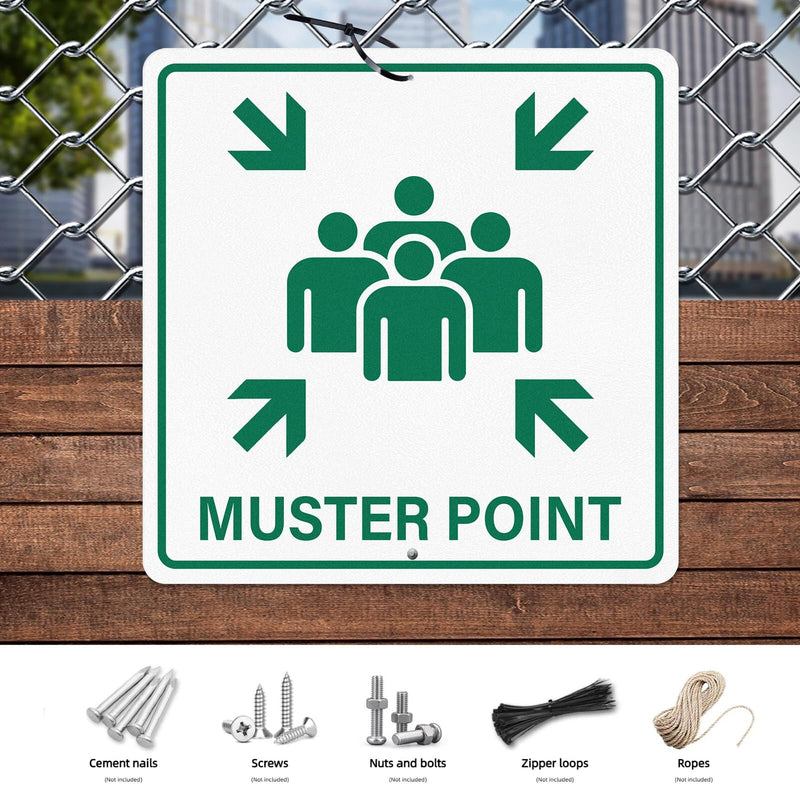 Muster Point Sign with Pre-Drilled Holes 18 × 18 Inches Heavy-Duty Aluminum Reflective Waterproof Signage for Warehouse School Hospital