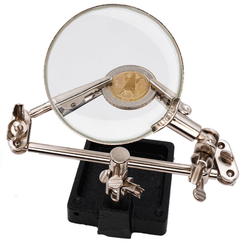 BIGtec Soldering Aid Third Hand with Magnifying Glass Helping Hand Precision Mechanics Soldering Accessories Soldering Tool with Interchangeable Clamps Crocodile Clips