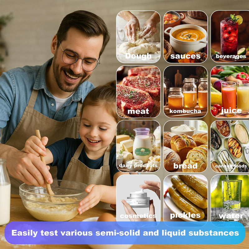 [Australia - AusPower] - Food pH Meter for Semi-Solid & Liquid Foods, Food-Contact-Safe Housing, ±0.01 Accuracy, ATC, Waterproof, Color LCD, 3 Calibration Solutions Included 
