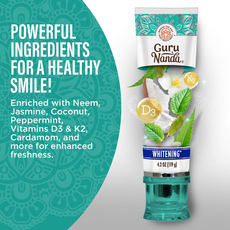 [Australia - AusPower] - GuruNanda Hydroxyapatite Toothpaste, SLS & Fluoride Free, Whitening Toothpaste - Freshens Breath, Fights Plaque - Natural CocoMint Jasmine Neem, 4.2oz 4 Ounce (Pack of 1) 
