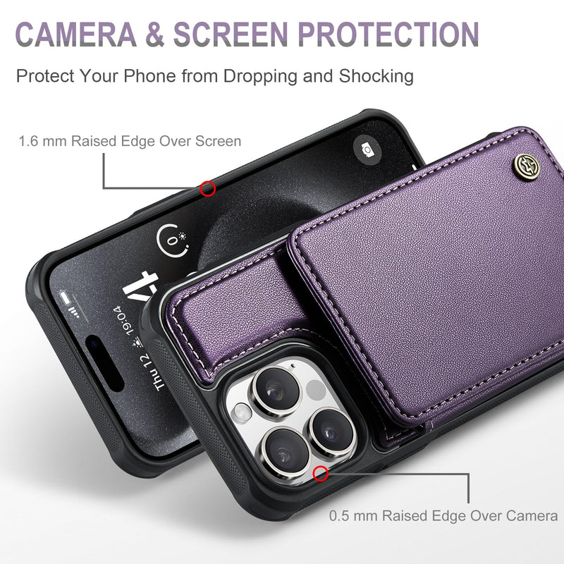 [Australia - AusPower] - for iPhone 15 Pro Max Wallet Case with Card Holder, Case for iPhone 15 Pro Max with RFID Blocking for Women Men, Durable Kickstand Shockproof Phone Case for iPhone 15 Pro Max, Purple iPhone 15 Pro Max - 6.7"-(L) 