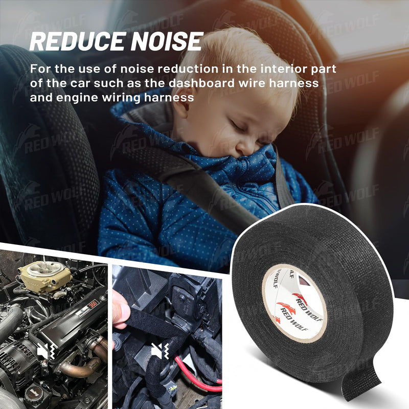RED WOLF Wire Electrical Tape, 1 Inch x 50 Feet 3-Roll, Felt Cloth Electric Tape Noise Dampening High Temp Wiring Loom Harness, Self-Adhesive Fabric Tape for Automotive Engines Wrap Protection
