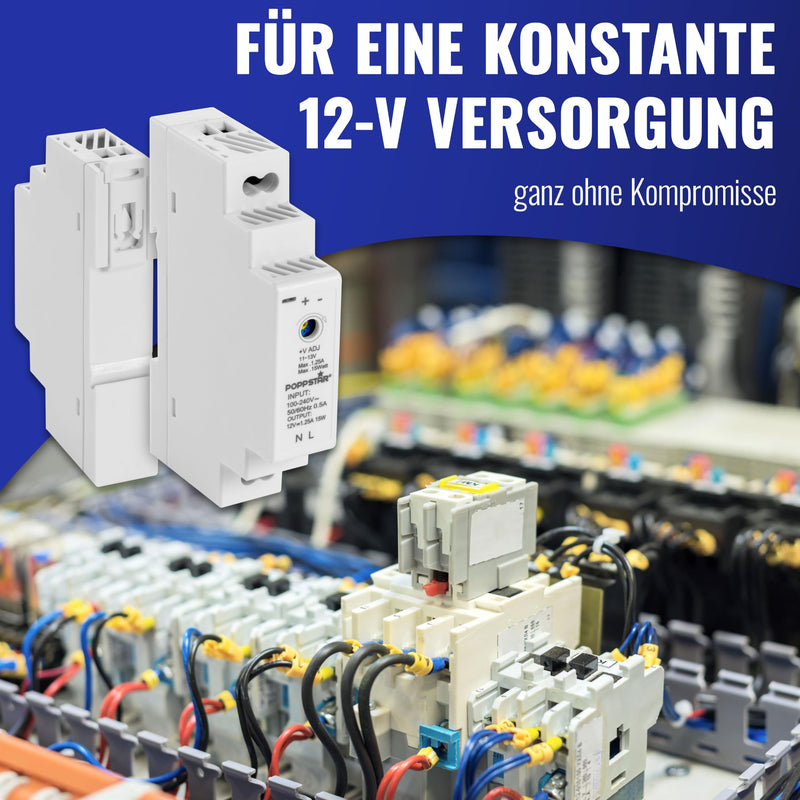 Poppstar DIN rail power supply P-15-12- 12V DC 1.25A 15W (input 100-240V AC 50/60 Hz) 18 * 90 * 58mm 12V DC 1.25A 15W