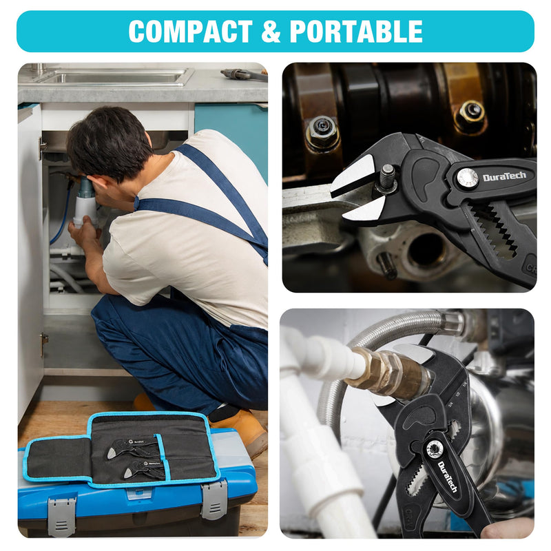 DURATECH 2-Piece Pliers Wrench, 7-Inch & 10-Inch Adjustable Wrench with Metric & SAE Scale, CR-V Steel Parallel Pliers with Storage Pouch, for Home Repair & Nut Tightening