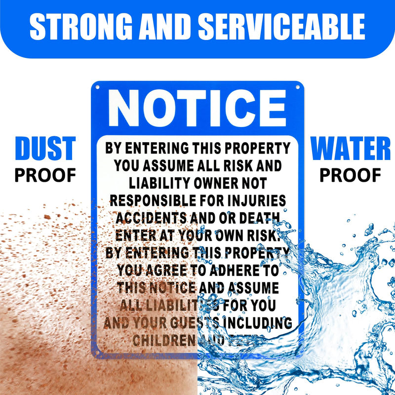 1 Pcs Not Responsible for Accidents or Injuries Sign Aluminum Enter at Your Own Risk Warning Sign 9 x 12 Inches Notice by Entering This Property for Lost or Stolen Items 1
