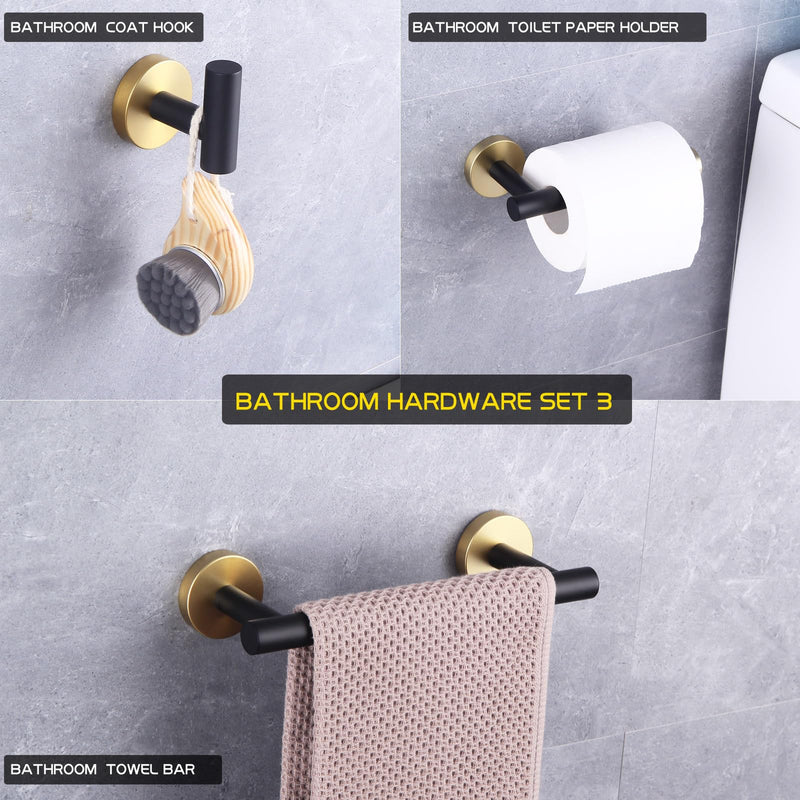 GERZWY Bathroom 3-Pieces Hardware Accessories Sets (Coat Hook 12-Inch Towel Bar Toilet Paper Holder) SUS 304 Stainless Steel (Black & Gold) AG111C(30.5) 7B5B-3BD Black & Gold