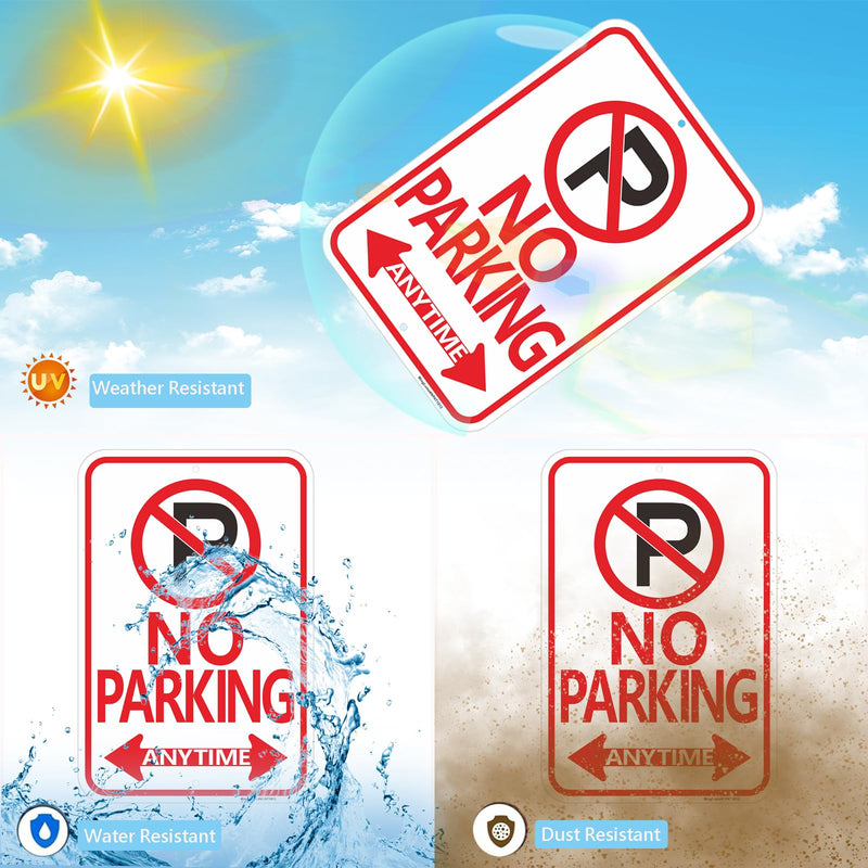 4 Pack Large No Parking Anytime Signs with Arrow, 18x12 Inch Rust-Free Reflective Aluminum, Weatherproof & Fade Resistant for Traffic Control on Streets, Business, Fire Lane. Easy to Install Red White Black- 4 pcs