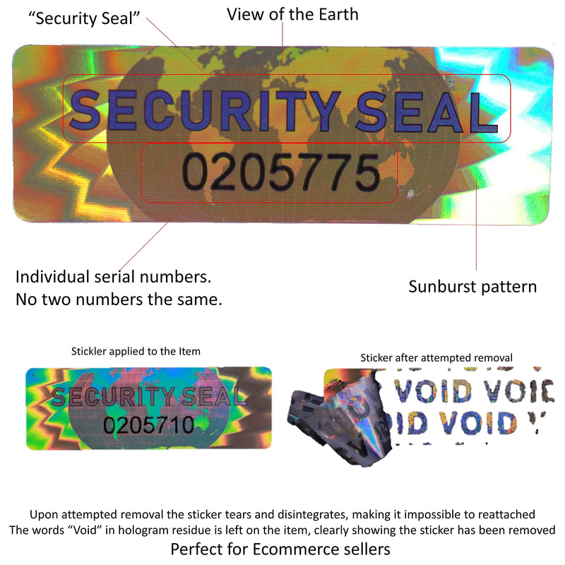 350 Hologram Tamper Evident, Tamper Proof Stickers. Security Seal. Individual Serial Numbers. Tamper Foil Tape Labels. Destroyed Upon Removal with Residual Text Left on Item.… (350 Stickers) 350 Stickers