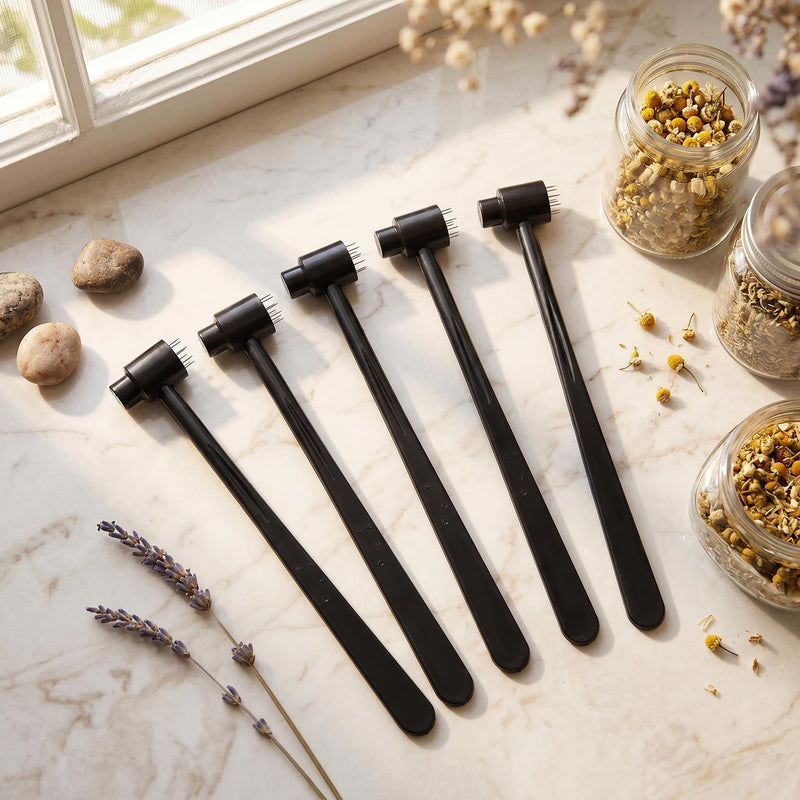 Fafeicy Set of 5 7-Needle Cherry Blossom Dermal Hammer Made of ABS and Stainless Steel for Industrial Applications, Rounded and Pointed Tips