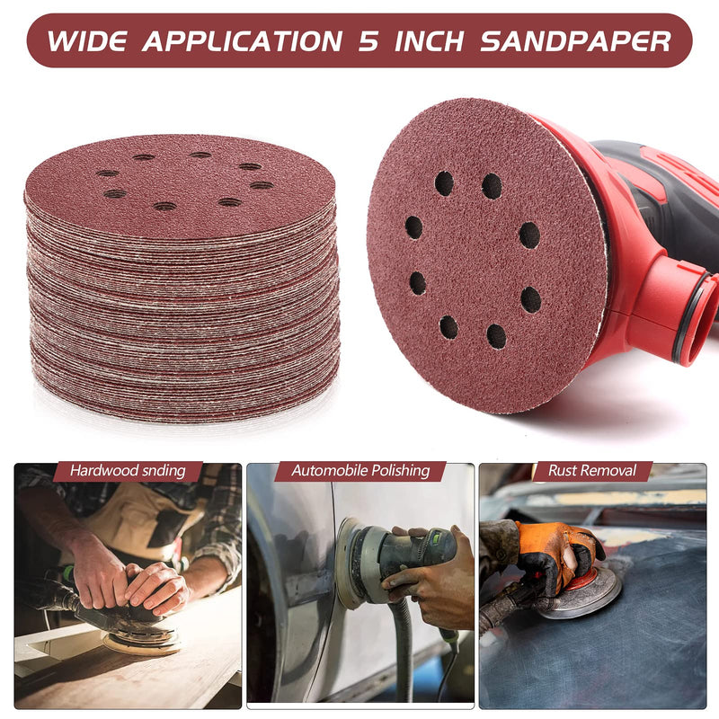 [Australia - AusPower] - ZEHIQ Sandpaper 125 mm Velcro 180 Grit, Pack of 50 8 Hole Round Sandpaper, 8 Hole Sanding Discs, Aluminium Oxide Sandpaper, Round Sanding Pads for Random Orbital Sanders 50 pieces, 180 grit 