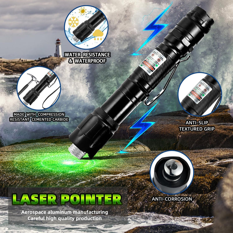 [Australia - AusPower] - Cowjag Green Laser Pointer High Power Flashlight, Long Range Laser Flashlight, Rechargeable Flashlight, Single Push On/Off, with Carrying Case (Green Light) 