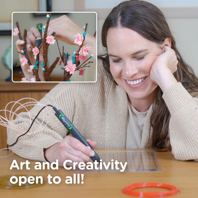 [Australia - AusPower] - 3Doodler Flow 3D Printing Pen for Teens, Adults & Creators! - Black - with Free Refill Filaments + Stencil Book + Getting Started Guide 