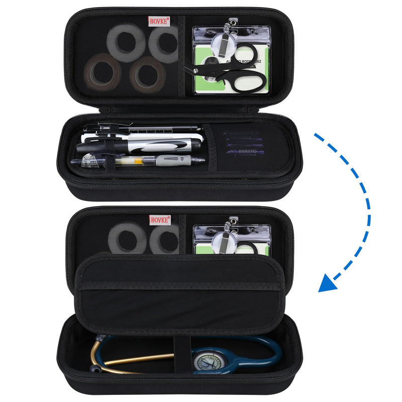 [Australia - AusPower] - BOVKE Stethoscope Case Set Nurse Tool Kits Carrying Bag Case with Medical Supplies, Black+Black 