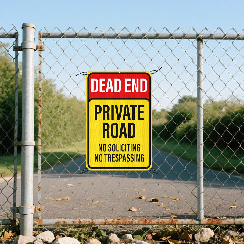 2 Pack Dead End Private Road No Trespassing No Soliciting Sign Reflective Aluminum 18 × 12 Inches Rust Free Metal Dead End Sign for Property House Outdoor