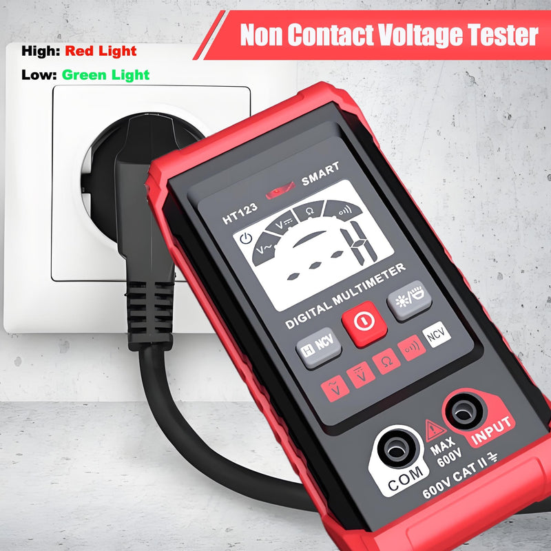 [Australia - AusPower] - HT123 Digital Multimeter, Automatic AC DC Voltmeter, Non Contact Voltage Tester, Smart Voltage Resistance Tester Multi Meter, Auto-Ranging, Sound & Light Alarms 