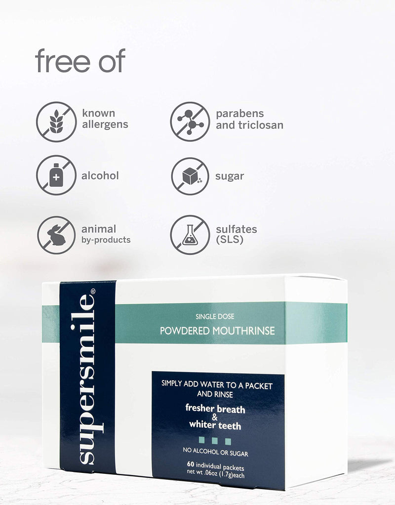 Supersmile Powdered Mouth Rinse - Clinically Proven to Freshen Breath and Whiten Teeth - Convenient TSA Approved On-the-Go Oral Mouthwash Packets - No Sugar or Alcohol 36 Ounce (Pack of 1)
