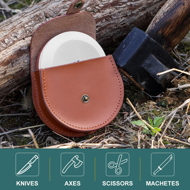 [Australia - AusPower] - Angerstone Axe Sharpener - Multipurpose Axe/Hatchet Sharpening Stone - Whetstone Blade & Tool Sharpener, Dual Grit 180/320 Sharpening Puck with Leather Sheath small 