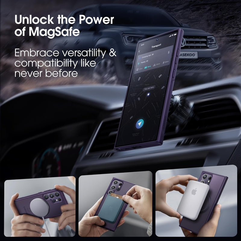 [Australia - AusPower] - CASEKOO Genuine Official Magnetic Ring Stand for Samsung Galaxy S24 Ultra Case [Military Drop Protection] [Compatible with MagSafe] Matte Translucent Slim S24 Ultra Case 6.8'' 2024, Purple Samsung Galaxy S24 Ultra With S Pen 