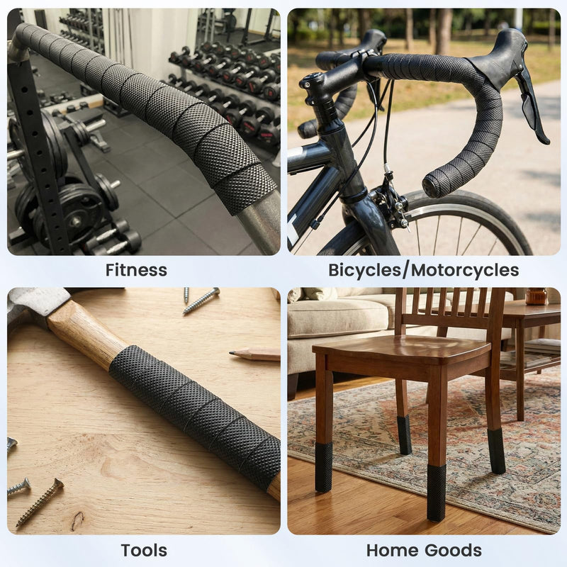 Rubber Grip Tape - 1 Inch x 16.4 Feet, Strong Adhesive Grip Tapes for Handles, Non Slip Tape for Drawers, Tools, Cabinet, Shelf & Stairs - Black Rubber Padding Sheet, Protect Surfaces, Prevent Sliding