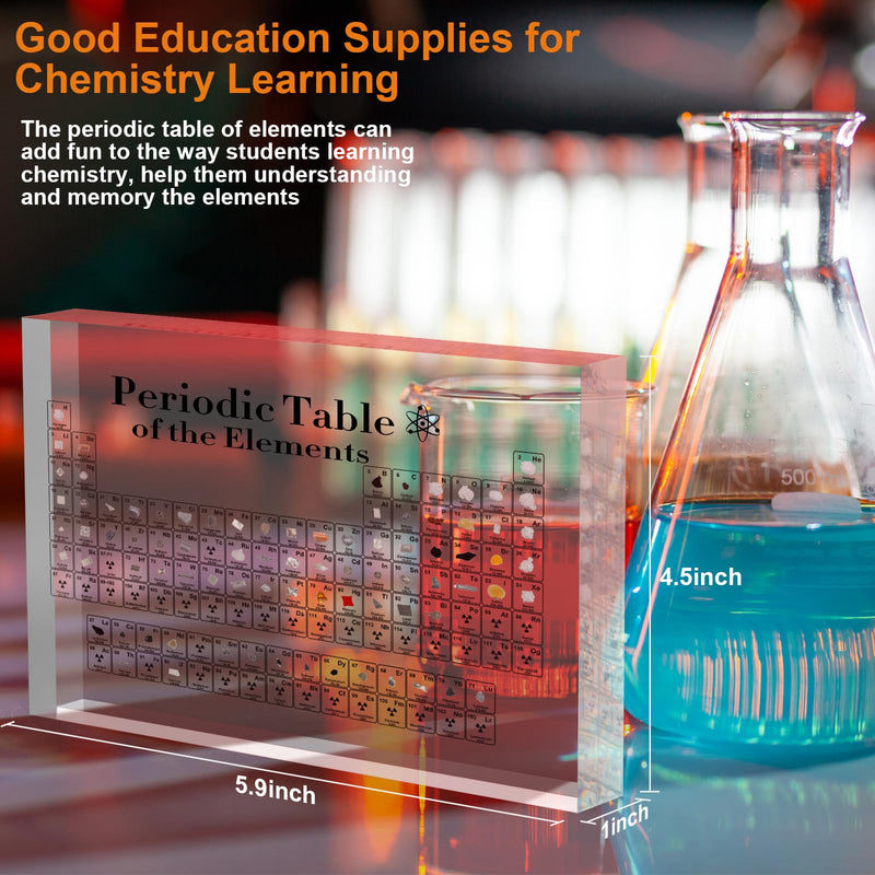 [Australia - AusPower] - Periodic Table with Real Elements Inside - 83 Kinds of Real Elements & Acrylic Display Stand, for Science Lovers, Students Chemistry Chart Tools, Gifts and Crafts Decoration (5.9" x 4.5") 5.9" x 4.5" 