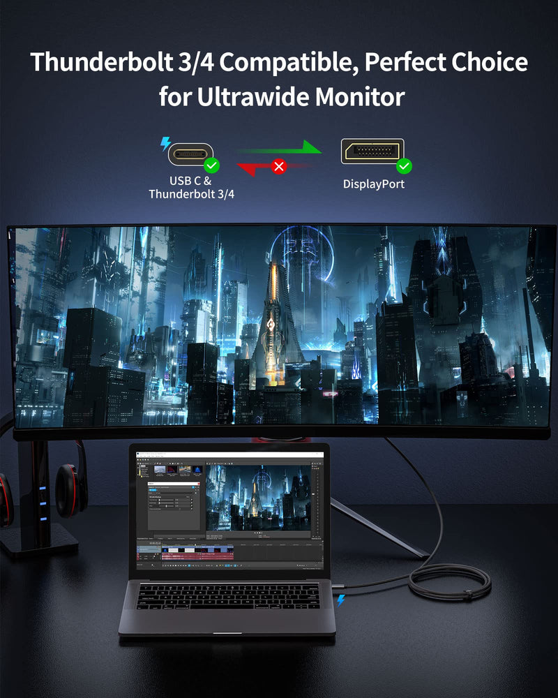 Silkland USB C to DisplayPort 1.4 Cable 15FT [8K@60Hz, 4K@144Hz 120Hz, 2K@240Hz], 5K Type C to DP 1.4 Cable, [32.4 Gbps, Thunderbolt 4/3 Compatible] for MacBook Pro 2022, M1 Mac mini, iPad Pro, XPS 15 Feet